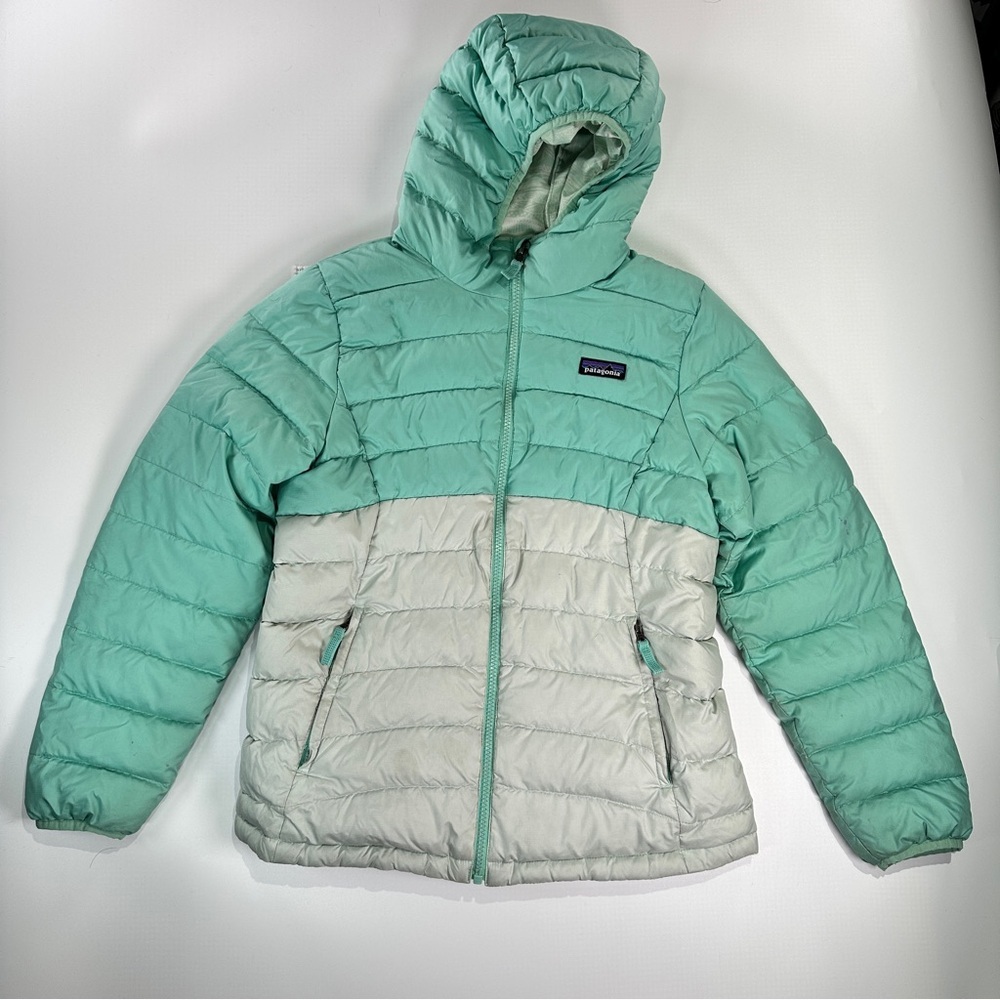 Patagonia kids reversible down puffer jacket hooded winter coat girls L - Picture 2 of 16